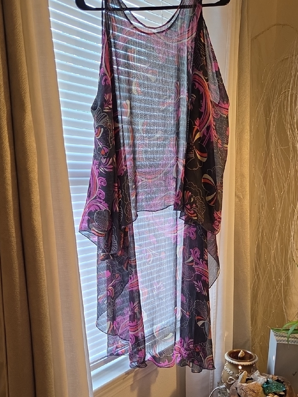 Sheer Floral Kimono Duster in Black & Purple